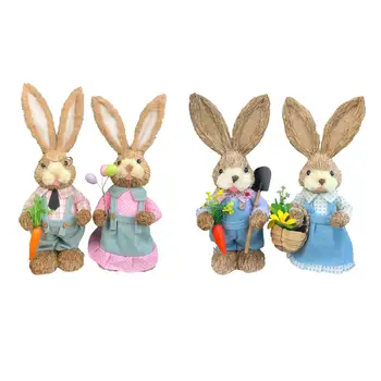 1 Pereche De Paie Țesute Figurina Iepuras Artificiale De Animale Sculptura Simulare Casă De Vacanță Nunta Desktop Papusa Rabbit Ornament