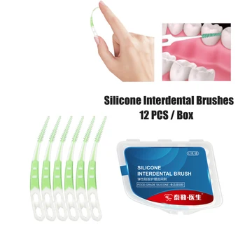12Pcs/Cutie Silicon Interdentare Perii Scobitori Perii Între Dinți Silicon Scobitori Cu Fir Orală Instrumente de Curățare