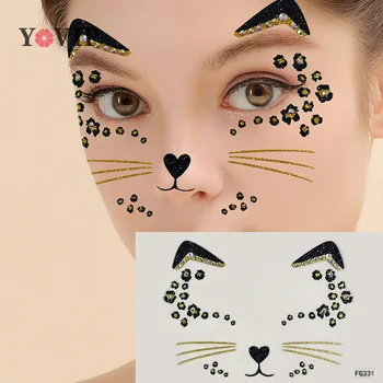 1buc 3D Acril Burghiu Sticker Pisica Drăguț Autocolante Fata Mingea de Partid Față de Decorare Diamant Mascarada Tatuaj Temporar Autocolante