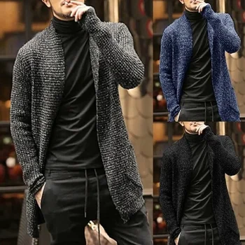 2023 Nou Toamna Iarna Îmbrăcăminte pentru Bărbați Deschis Cardigan Casual Stil coreean Maneca Lunga Slim Mid-Lungime Haina Tricotaje