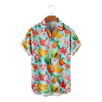 2023 Vara Fructe Tropicale 3D Print Camasa Hawaiian Îmbrăcăminte pentru Bărbați Casual cu Maneci Scurte Vrac Respirabil Tricou Top