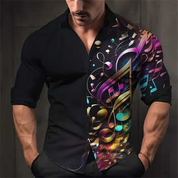 2024 Nou Tricou Bărbați ' s Notă Muzicală de Imprimare 3D Rever Buton Camasa cu Maneca Lunga Petrecere Bal de Moda de Îmbrăcăminte de Designer Rochie Casual 6XL