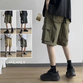 2024 Vara Techwear pantaloni Scurți pentru Bărbați în Stil Hong Kong Elevii Frumos Drept a Cincea Pantaloni coreean Tendință largi Largi Casual Pantaloni