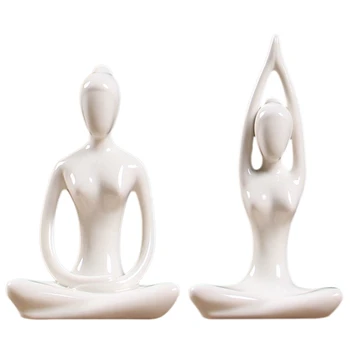 2X Abstracte de Artă Ceramică Yoga Figurină de Porțelan Yoga Doamna Figura Statuie Acasă Studio de Yoga Decor Ornament 1 & 3