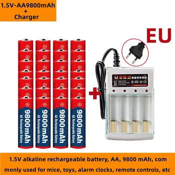 Alcaline de 1,5 V baterie reîncărcabilă, AA, 9800 mAh, se vinde cu incarcator, folosit de obicei pentru soareci, ceasuri de alarmă, telecomenzi, etc