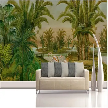 Asia de sud-est Epocă de Hârtie de Perete 3D Pictate manual Planta Tropicala Flamingo Nostalgic Fundal pictura Murala de Perete Tapet pentru Pereti 3D