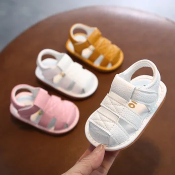 Baby Pantofi de Vara Baby Boy Fata de Pantofi Copilul Flats Sandale Inchise in Picioare Anti-Alunecare de Mers pe jos cu Sunet Pătuț Prima Walker Pantofi CSH1524