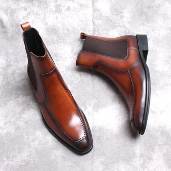 Barbati Toamna Iarna Ghete din Piele Maro Negru Aluneca Pe Bărbați Cizme Rochie Formale Mare Qualiti Bărbați Chelsea Cizme Pantofi