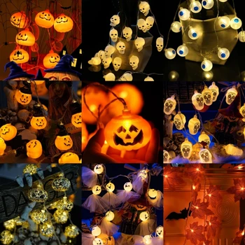 Becuri cu LED-uri lumini de Halloween Șir petrecere casa bantuita atmosfera lumini decorative Jack-o-lantern craniu pandantiv