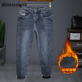 Bărbați Cald Jeans Fleece Toamna Și Iarna Y2k Pantaloni din Denim Simplu Stil Retro Bărbați Pantaloni Casual Versatil Gros Drepte