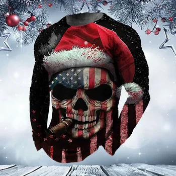 Bărbați Femei Urât Pulover De Crăciun Amuzant Steagul American Craniu Imprimate De Crăciun Pulovere Topuri Cuplu Petrecere De Vacanță De Crăciun Tricou