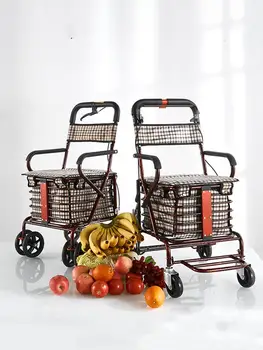 Bătrânul cărucior de călătorie poate avea un walker lumina pliere cosul de cumparaturi patru runde vechi portabile de cumparaturi masina acasa