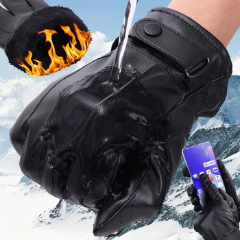 Cald TouchScreen Mănuși de Piele de Iarna Barbati în aer liber, Vânt și Frig Protecție Echitatie Teanc Gros de Motociclete Mănuși de Schi