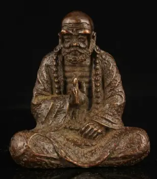 Colecție Chinez Sculptat Manual Retro Rosu Pur Cupru Bodhidharma Statuie