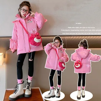 Coreea De Iarna Copii Fata De Sacou Din Bumbac Îngroșa Se Spală Gratuit Adolescentă Haina Ursul Desene Animate Cu Gluga Uza Junior Fata De Iarna Parka