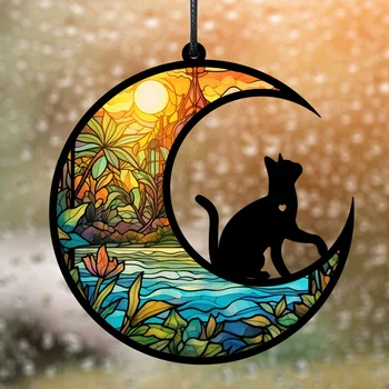 Decor Agățat Acrilice Cat Luna De Artizanat Fereastra De Aspirație Ceașcă Ornament Decor