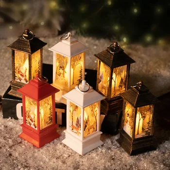 Decor de crăciun mică lampă cu ulei de Crăciun retro pătrat vânt lampă cu flacără luminoasă lampă lumânare scena decor decor Cadou