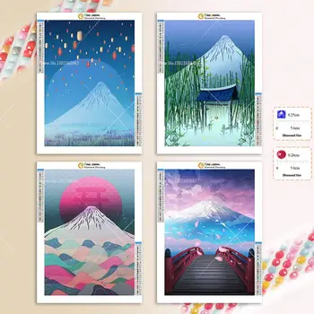 DIY Diamant Pictura Kit Featuring Japoneză Peisaj Natura Și Ilustrare Muntele Fuji În Desene Cu Diamante Kit Complet
