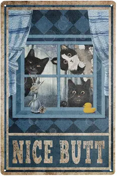 Drăguț Pisică Neagră Tablă De Metal Sign De Animale Amuzante De Epocă Citat De Arta De Perete Albastru Chic Fier Pictura PrintBathroom Fermă Fermă Decor