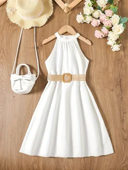 Elegant și la modă alb rochie fără mâneci pentru fete de vară
