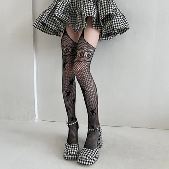 Femei Fishnet Sexy Suspensor Star Chilot cu Model Dantela Coapsa Inalta Ciorapi cu Jartieră Centura Strappy Dresuri Ciorapi