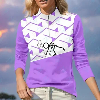 Femeile noul golf Polo maneca lunga 2024 toamna și iarna moda de desene animate imprimate tricou respirabil cu uscare rapida, tenis de golf de top