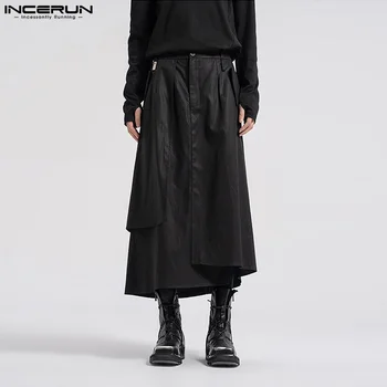 INCERUN 2023 Stil coreean Bărbați Pantaloni Picătură Solid Multi Panoul de Design Jumătate Fuste Pantaloni Casual Elegant Solid Fuste Pantaloni S-5XL
