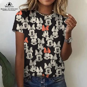 La modă și sport New Mickey Minnie Femei Round Neck T-Shirt 2023 Vara de Desene animate de Imprimare Strada Harajuku Sus 2K