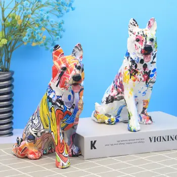 Labrador Retriever Câine Statuie，Arta Colorat Câine Statuie Sculptura De Colectie Figurine Cadou Desktop Acasă Decorare