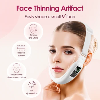 LED Foton de Terapie Fata de Slăbire Vibrații Masaj Facial EMS Dispozitive de Ridicare Dublu Bărbie V Ridica Centura Faciale Încălzit Massag