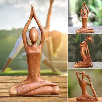 Lemn de Yoga, Meditație Statuie Abstract Yoga Sculptură în Lemn Sculptură Unică și Decorative Masă Figurine pentru Decor Acasă