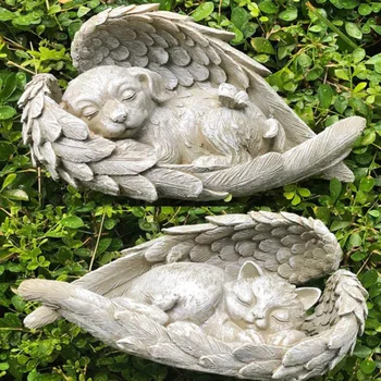 Manual de Dormit Rășină Caine/pisica Statuie Sculpturi în aer liber Display Mucegai Acasă Ornament
