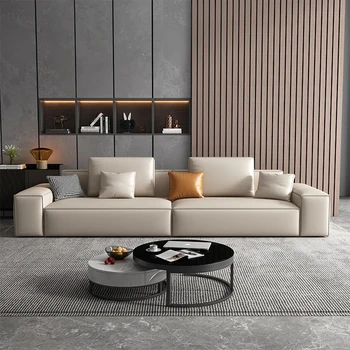 Mici canapea de piele, living modern, primul etaj, piele italiană minimalist, trei sau patru locuri inline tofu bloc canapea