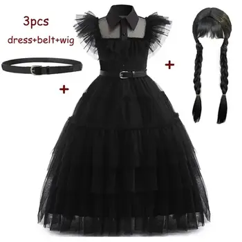 Miercuri Addams Costum Fete Pentru Copii Addam Vestidos Plasă De Gotic, De Culoare Neagra Rochii De Partid Carnaval, Cosplay Costum De Halloween