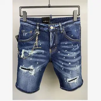 Moda pentru bărbați Vopsea Spray Gaura Denim pantaloni Scurți de Vară la Modă Stil Casual Slim Blugi Scurte A513-1