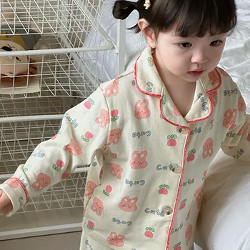 Noi De Toamna Pentru Copii Set De Pijama Cu Maneca Lunga Topuri Cardigan Pantaloni Coreean Urs Bumbac Muselină Băieți Fete Camasa De Noapte, Pijamale