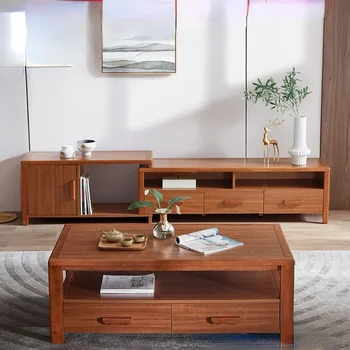 Noul Stil Chinezesc Masă de Cafea, TV Cabinet Combinație Apartament Mic Living Home Simplu Cadru din Lemn Masiv de Masă