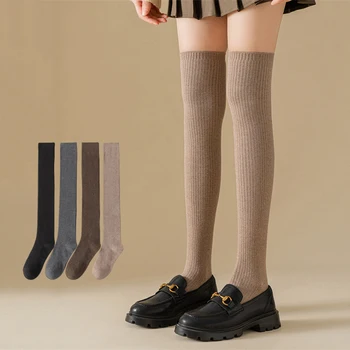 Nouă Femei Ciorapi de Bumbac de Înaltă Calitate Solid de Culoare Moda Japoneză Genunchi Șosete Pentru Femei Stil Preppy Timp Coapsa Inalta Șosete