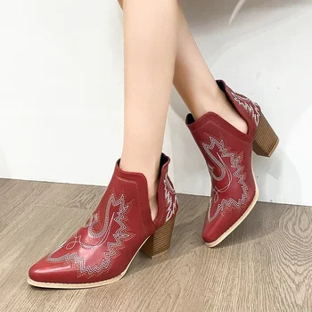 Pantofi pentru Femei 2023 Moda Aluneca pe Femei Toamna Cizme a Subliniat Toe Solid Tocuri inalte Roman Scurt Baril de Mari Dimensiuni Gol Goth