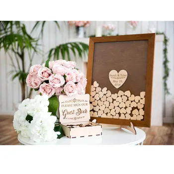 personalizat rustic inima de nunta carte de oaspeti dorește cutie caseta de umbra semn în Lemn Guestbook idei alternative drop box cutie de umbră cadru