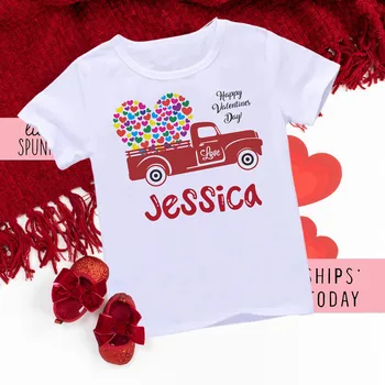 Personalizate Camion Copil Inima Valentine tricou Personalizat cu Numele Copilului Haine Topuri Fată Băiat Tricou Petrecere de Ziua Îndrăgostiților Tinuta Tricou