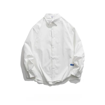 Primavara Toamna Stil Japonez Simplu Solid de Culoare Tricouri cu mâneci Lungi pentru Bărbați/Femei Streetwear Liber Casual Bluza Versatila Topuri