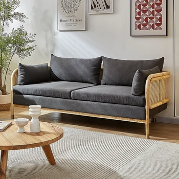 Produsul poate fi customizedLulin stil Japonez din lemn masiv rattan țesute canapea extensibilă, cameră de zi mică, canapea, scaun, Nordic hom