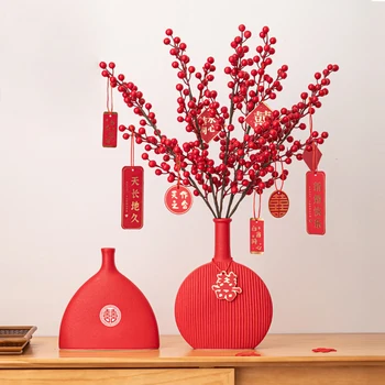 Roșu Chinez Ceramica Vaza De Flori Acasă Decoratiuni Interioare,Nunta De Lux Vase Decorative,Camera De Zi Dormitor Ornamente Pentru Masă
