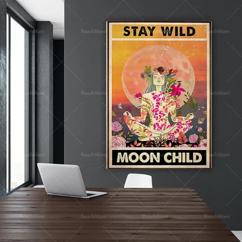 Stai Wild Moon Child Postere, Hippie Cadou, Dormitor Artă, Poster De Epocă, Artă Spirituală, Arta De Perete Decor, Citat De Postere