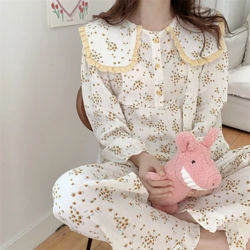 Strat Dublu De Tifon Femei Pijama Set De Toamna Iarna Cu Maneca Lunga 100% Coootn Sleepwear Print Floral Pantaloni Acasă Pânză Uzura S278