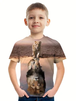 Unisex Copilului Leu Grafic T-shirt Active Ușor Stretch cu Maneci Scurte Tee Copil de Îmbrăcăminte pentru Băieți și Fete de Vară în aer liber