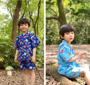Vara bumbac băiat cu mânecă scurtă Jinping kimono yukata costum Japonez pijamale copii sudoare abur haine de acasă