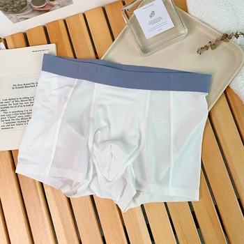 Vara Gheață De Mătase Pentru Bărbați Lenjerie De Corp Fără Sudură Transparent Boxer Pantaloni Scurți Ultra Subțire Pur Respirabil Confortabil Chilotei Chiloți A50