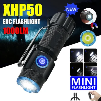 XHP50 Puternic EDC Lanterna LED-uri de Tip c Reîncărcabilă 1000LM Tactice Lanterna Cu Coada Magnet de Urgență Pescuit Camping Lantern